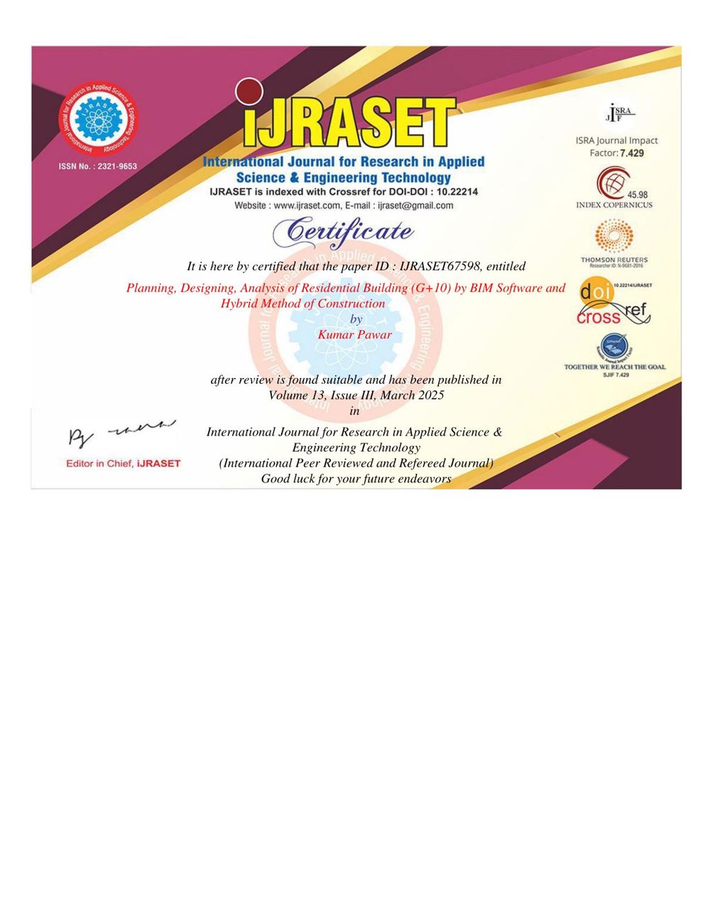 IJRASET Published Research Paper - Kumar Pawar, BIM residential construction